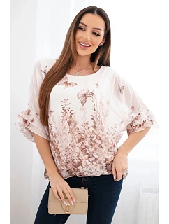 Dámská halenka s plisovaným rukávem a potiskem fango