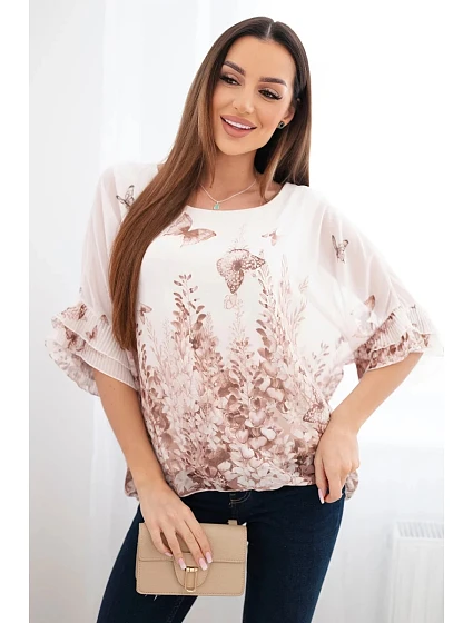 Dámská halenka s plisovaným rukávem a potiskem fango