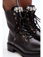 Dámské kožené workery s ozdobou model 21640614 Černé - Zazoo