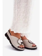 Dámské Kožené Sandály S Ozdobou Béžové S.Barski LR51-662