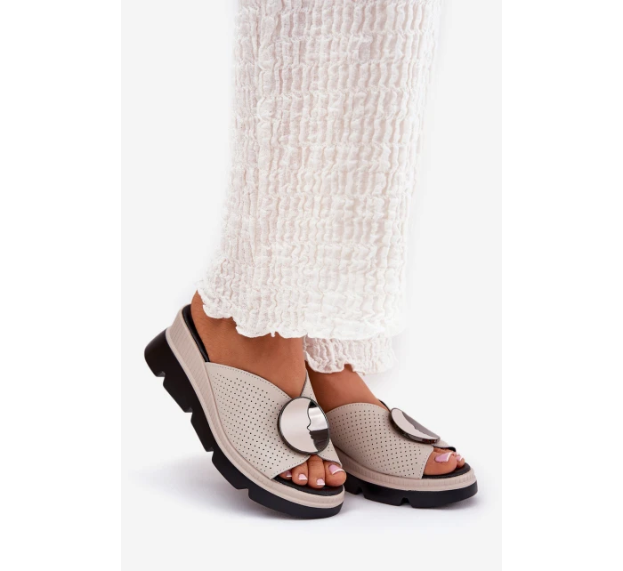 Dámské Kožené Sandály S Ozdobou Béžové S.Barski LR51-662