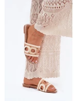 Háčkované dámské sandály na plochém podpatku béžové Nirina Háčkované dámské sandály na plochém podpatku béžové Nirina
