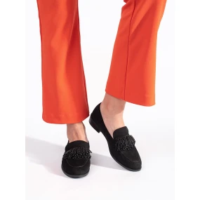 Klasické černé  mokasíny dámské na širokém podpatku