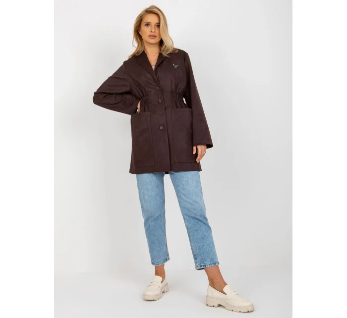 Tmavě hnědý tenký dámský kabát sako model 20840809 - Factory Price Tmavě hnědý tenký dámský kabát sako model 20840809 - Factory Price
