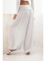 Dámské viskózové kalhoty s širokými nohavicemi a volánky šedý