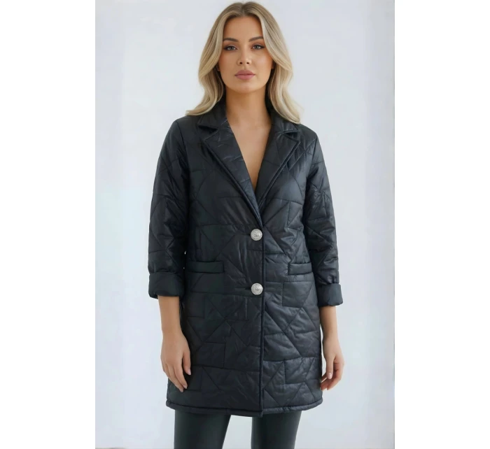 Dámská bunda Plus Size prošívaná s ozdobnými knoflíky a límcem černá Dámská bunda Plus Size prošívaná s ozdobnými knoflíky a límcem černá