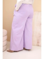 Dámské kalhoty Plus Size s širokou nohavicí a ozdobným květem v pase fialové