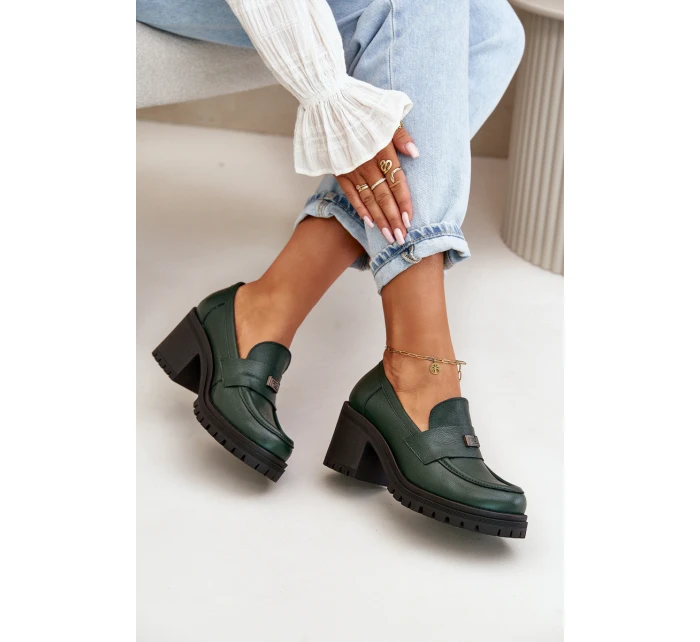 model 21669241 Elegantní dámské polobotky na podpatku přírodní kůže tmavě zelené - Zazoo model 21669241 Elegantní dámské polobotky na podpatku přírodní kůže tmavě zelené - Zazoo