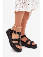 Dámské Sandály Na Platformě Se Zlatým Detalem Černé Fevire Dámské Sandály Na Platformě Se Zlatým Detalem Černé Fevire
