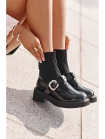 Lakované Kotníkové Boty Se Ponožkou A Přezkou Nazouvací Černé Lakované Kotníkové Boty Se Ponožkou A Přezkou Nazouvací Černé