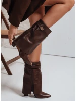 Dámské kozačky na jehlovém podpatku s širokým svrškem hnědé FashionStreet ZY1117