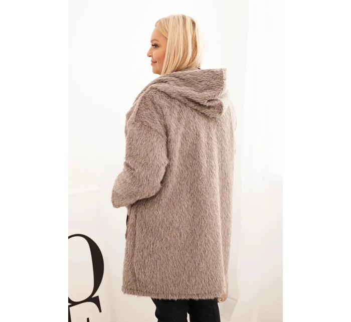 Dámský kabát Plus Size z viskózy na zip s kapucí fango Dámský kabát Plus Size z viskózy na zip s kapucí fango