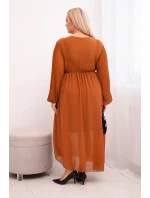 Dámská plisovaná sukýnka Plus Size z viskózy a s dlouhým rukávem camelová Dámská plisovaná sukýnka Plus Size z viskózy a s dlouhým rukávem camelová