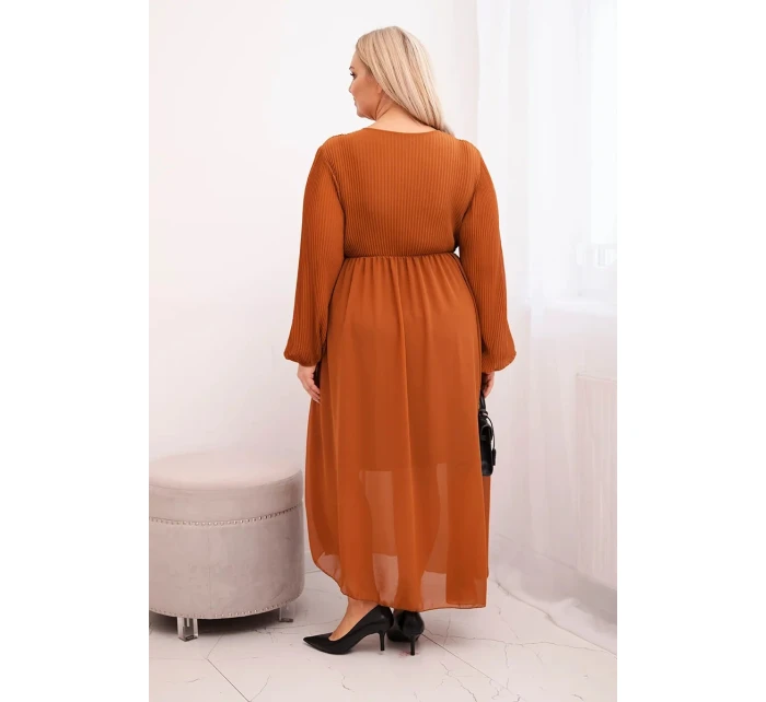 Dámská plisovaná sukýnka Plus Size z viskózy a s dlouhým rukávem camelová Dámská plisovaná sukýnka Plus Size z viskózy a s dlouhým rukávem camelová