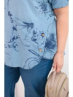 Dámská bavlněná halenka Plus Size s krátkým rukávem a kapsou džínová Dámská bavlněná halenka Plus Size s krátkým rukávem a kapsou džínová