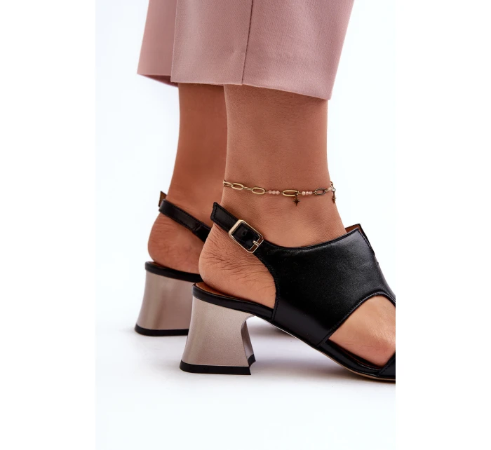 Dámské kožené sandály na podpatku Maciejka 06566-01 černé