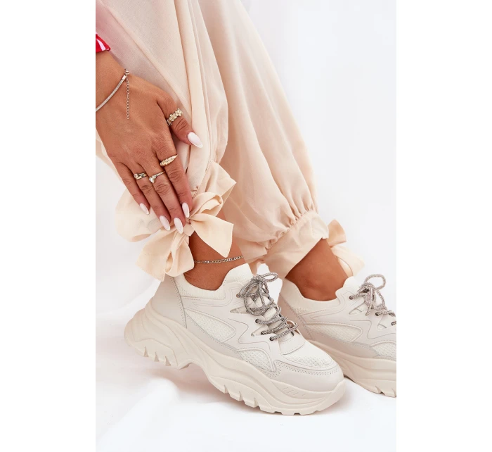 Dámské tenisky na platformě s ozdobným šněrováním béžové model 21690416 - Boto Dámské tenisky na platformě s ozdobným šněrováním béžové model 21690416 - Boto