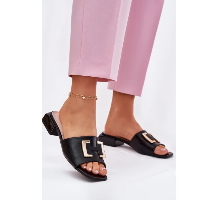 Elegantní Dámské Sandály Na Klínku Se Zlatým  Černé model 21697734 - VINCEZA