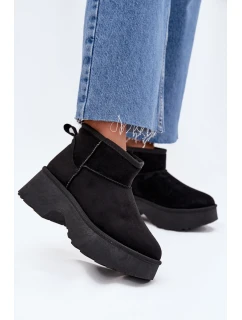 Dámské Nízké Sněhule Na Zasun S Oteplením S Hřejivým Kožíškem Černé Mavelle