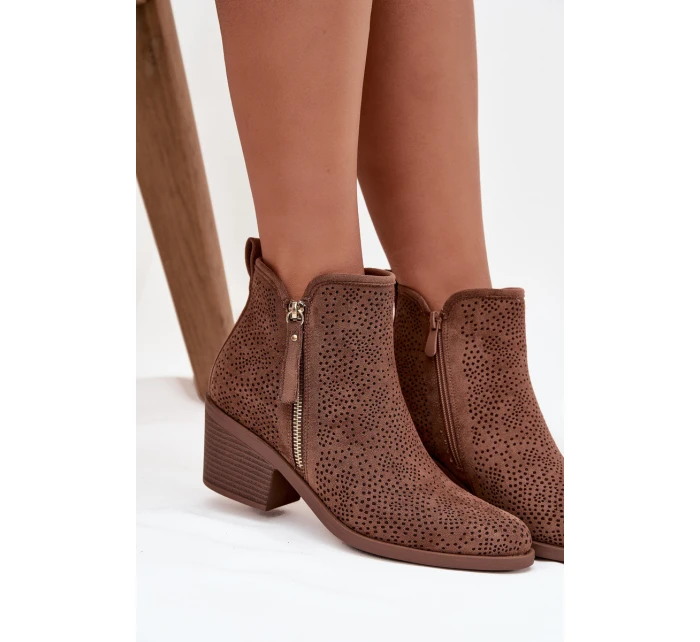 Dámské boty na podpatku model 21713523 hnědé - S.Barski Dámské boty na podpatku model 21713523 hnědé - S.Barski