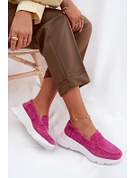 Dámské mokasiny z přírodního semiše na platformě model 22069604 Fuchsiová - VINCEZA