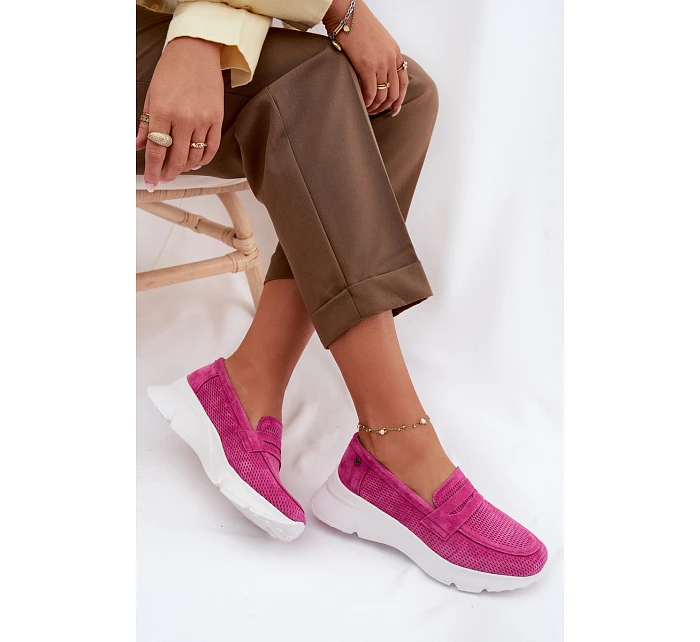 Dámské mokasiny z přírodního semiše na platformě model 22069604 Fuchsiová - VINCEZA