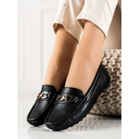 Luxusní dámské černé  mokasíny bez podpatku