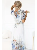 Vzdušné maxi šaty s obálkovým výstřihem, páskem a květinovým  model 21186117 - numoco basic