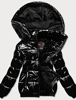 Dámská lesklá bunda s žebrovaným lemem černá (LD7250)