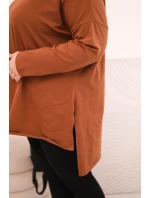 Dámská blůza Plus Size asymetrická s dlouhým rukávem tmavě camelová