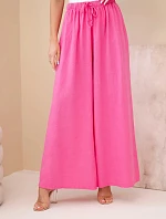 Dámské široké bavlněné kalhoty s gumou v pase růžové