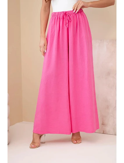 Dámské široké bavlněné kalhoty s gumou v pase růžové