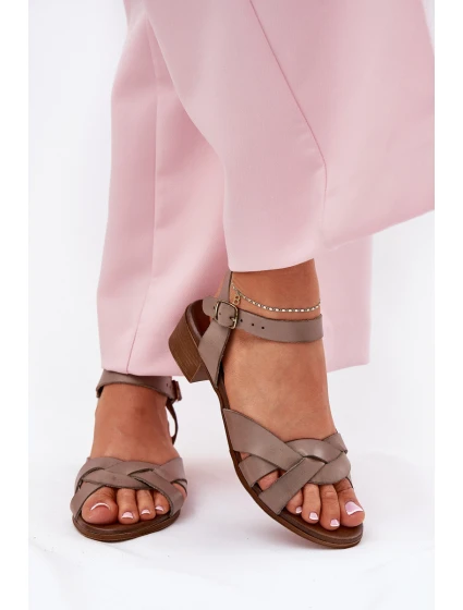 Kožené Sandály Na Jemném Podpatku Béžové Zazoo 40372