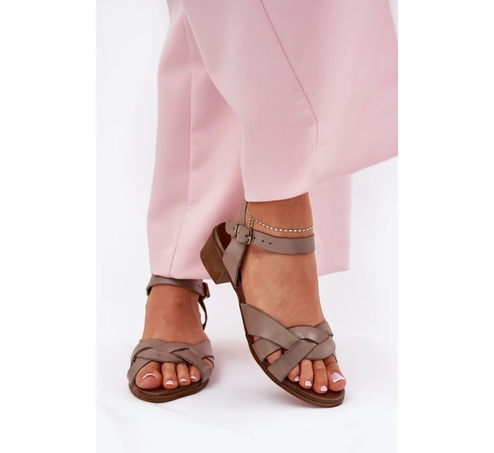 Kožené Sandály Na Jemném Podpatku Béžové Zazoo 40372