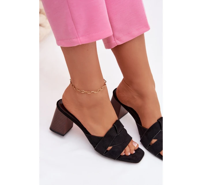 Dámské sandály na podpatku s pásky Eko semišové Černé Corivelle