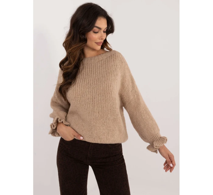 Sweter MI SW model 20535929 ciemny bezowy - FPrice Sweter MI SW model 20535929 ciemny bezowy - FPrice