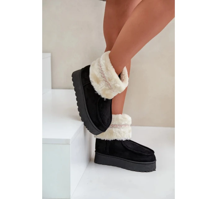 Dámské sněhule Deepanti na platformě s kožíškem a vzorem – černé