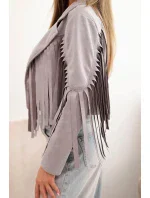 Dámská semišová bunda s třásněmi šedá