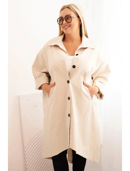 Dámský plášť Plus Size Punto s bavlnou a knoflíky béžová