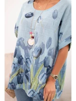 Dámská bavlněná košile s květinovým vzorem modrý