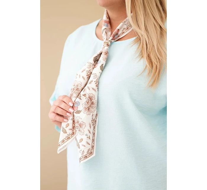 Dámská viskózová halenka Plus Size s krátkým rukávem a ozdobným šátkem mentolová