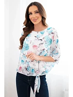 Dámská halenka s květinovým vzorem a vázáním dole mentolová