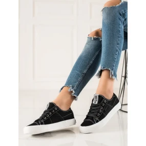 Módní tenisky černé dámské bez podpatku Módní tenisky černé dámské bez podpatku