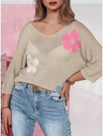 Dámský prolamovaný svetr beige Dstreet model 21976226 - FashionStreet
