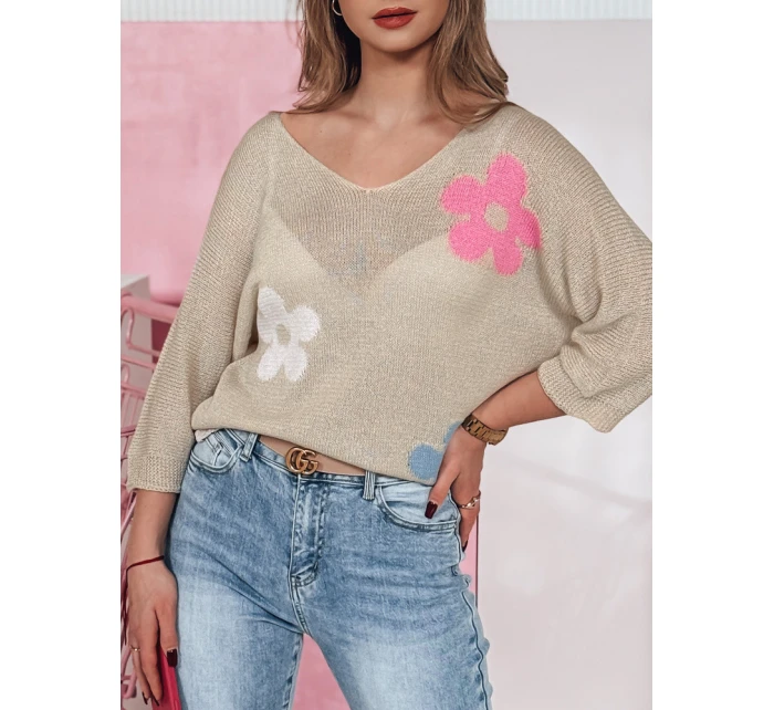 Dámský prolamovaný svetr beige Dstreet model 21976226 - FashionStreet