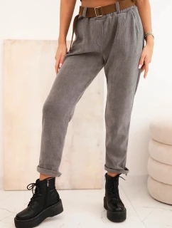 Dámské kalhoty s páskem v pruhy tmavě šedé