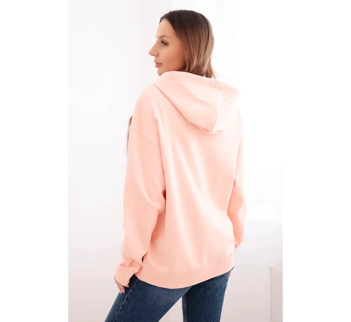 Dámská mikina s kapucí a klokankou z bavlny lososová