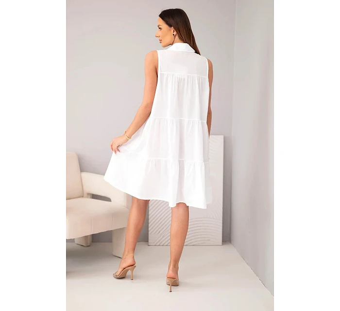 Dámské bavlněné košilové šaty bez rukávů s knoflíky bílá