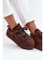 Šněrovací Zimní Boty Ženy Na Platformě Vyteplené Kožešinou Hnědé Tavelle