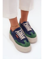 Semišové dámské tenisky na platformě Zazoo N1269S3 Zeleno-Temněmodré